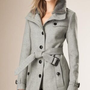 Authentic Burberry Wool Coat with Fur Collar Gray Size 4